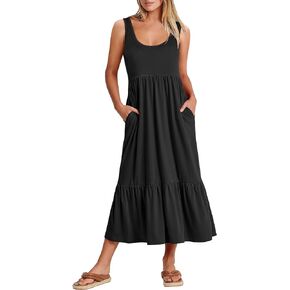 ANRABESS Women's Summer Sleeveless Sundress Swing Dress Casual Flowy Tiered Beach Maxi Dress with Pockets