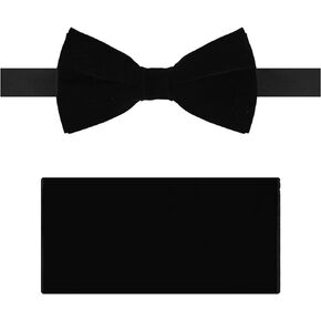 Dan Smith Man Solid Bowtie Handkerchief Cuff-Links Flower Lapel Pin Set Velvet Shirt Accessories