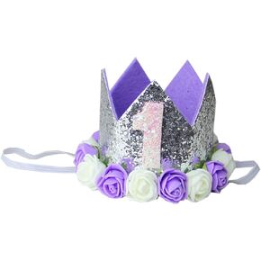 Kirei Sui Baby Silver Lavender One 1st 1/2 نصف عيد ميلاد Rosettes Crown Headband