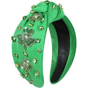 عصابة رأس mokkia St.Patrick's Day للنساء عصابة رأس خضراء شامروك كريستال حجر الراين مرصعة بالجواهر عصابة رأس معقودة لاكي الأيرلندية للعطلات وإكسسوارات الشعر هدايا (شامروك B) in Saudi Arabia