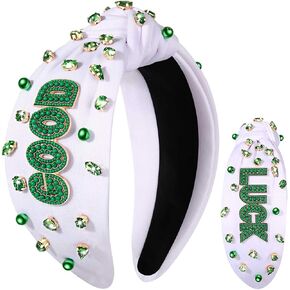 عصابة رأس mokkia St.Patrick's Day للنساء عصابة رأس خضراء شامروك كريستال حجر الراين مرصعة بالجواهر عصابة رأس معقودة لاكي الأيرلندية للعطلات وإكسسوارات الشعر هدايا (شامروك B) in Kuwait