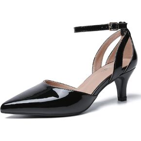 fereshte Women's Closed Pointed Toe Heels Ankle Strap Hollow Out D'Orsay Kitten Heel Dressy Pumps