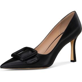 Fericzot Women's Stiletto High Heel Pumps Wedding Party Closed Classic Dress Heeded Shoes with Square Buckle