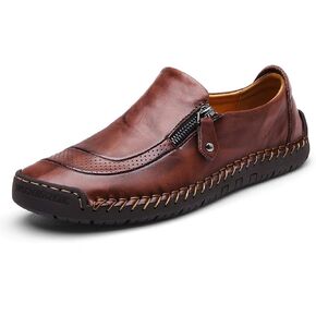 Qiucdzi Men's Casual Penny Loafers Breathable Lace-up Driving Boat Shoes Handmade Flats Dress Shoes