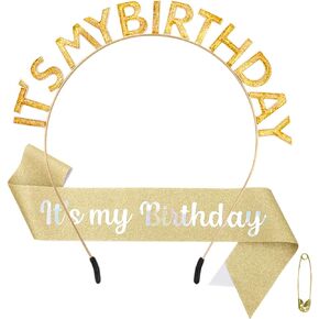 BAHABY Birthday Crowns for Women IT'S MY BIRTHDAY Sash & Birthday Headband Set Princess Birthday Sash and Tiara Birthday Gifts for Women Girls Sweet Happy Birthday Accessories for Party - Silver