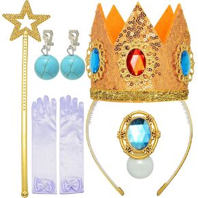 VRETEKI 5PCS Princess Peach Crown Accessories Kit, Princess Peach Crown Brooch Gloves Earrings Accessories for Girls Women, Dress Up Cosplay Christmas Dress Up Birthday Party Supplies in Saudi Arabia