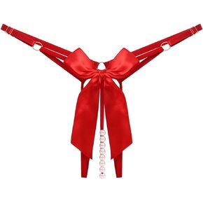 Surpusta المرأة مثير اللؤلؤ القوس G-سلاسل سيور، مثير الأحمر ثونغ الملابس الداخلية للنساء صفيق الملابس الداخلية بيكيني موجز in Kuwait