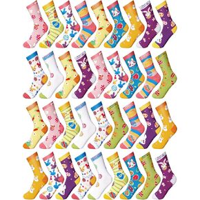 36 Pairs Easter Crew Socks Women Easter Day Cotton Socks Easter Mid Calf Length Hosiery Easter Gift Socks for Ladies Teens Girls, 12 Styles, Multicolor in Kuwait