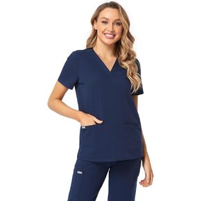 COMENII Scrubs for Women, 3 Pocket V-Neck Tailored Fit Workwear, Anti-Wrinkle Medical Womens Scrubs Top in Kuwait