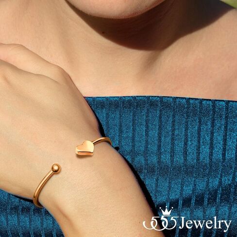 555Jewelry Stainless Steel Womens Cute Love Tiny Heart Open Cuff Bangle Bracelet in Kuwait
