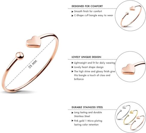 555Jewelry Stainless Steel Womens Cute Love Tiny Heart Open Cuff Bangle Bracelet in Kuwait