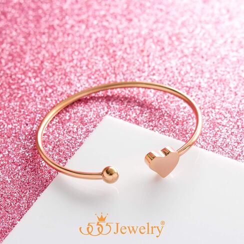 555Jewelry Stainless Steel Womens Cute Love Tiny Heart Open Cuff Bangle Bracelet in Kuwait