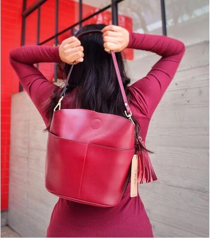 S-ZONE Women Small Cow Split Genuine Leather Crossbody Bucket Bag Shoulder Purse Handbag in Saudi Arabia