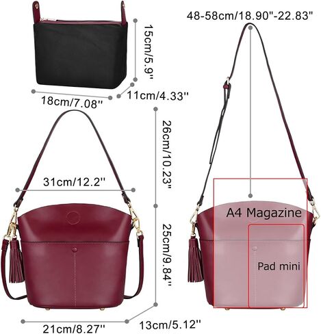 S-ZONE Women Small Cow Split Genuine Leather Crossbody Bucket Bag Shoulder Purse Handbag in Saudi Arabia