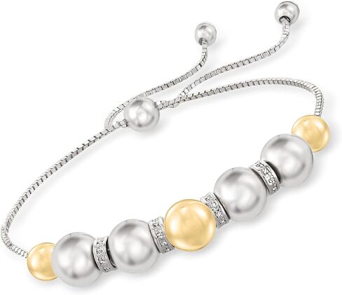 Ross-Simons 6-8mm Sterling Silver and 14kt Yellow Gold Bead Bolo Bracelet With .24 ct. t.w. Diamonds in Saudi Arabia