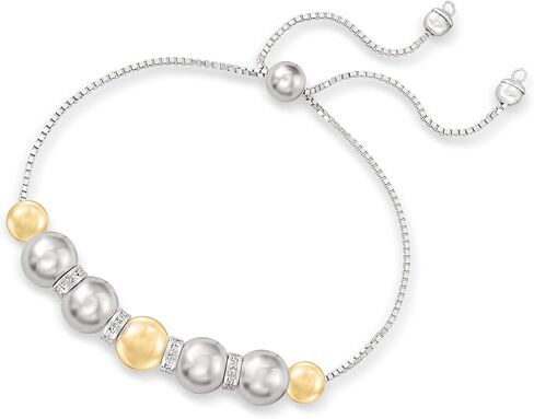 Ross-Simons 6-8mm Sterling Silver and 14kt Yellow Gold Bead Bolo Bracelet With .24 ct. t.w. Diamonds in Saudi Arabia