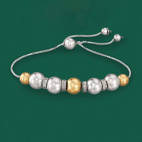 Ross-Simons 6-8mm Sterling Silver and 14kt Yellow Gold Bead Bolo Bracelet With .24 ct. t.w. Diamonds in Saudi Arabia