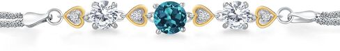مجموعة أساور Gem Stone King من الفضة عيار 925 والذهب الأصفر عيار 10 قيراط مع التوباز الأزرق اللندني المستدير والمويسانتي الكلاسيكي للأبد من Charles & Colvard (3.38 قيراط) in Saudi Arabia