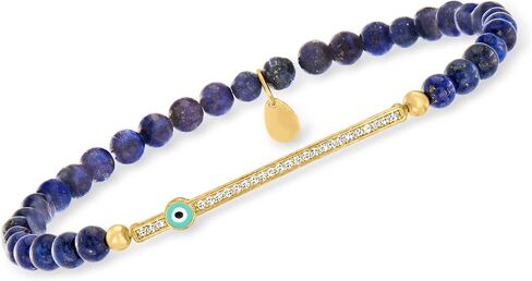 Ross-Simons Lapis and .10 ct. t.w. CZ Evil Eye Stretch Bracelet in 18kt Gold Over Sterling in Saudi Arabia