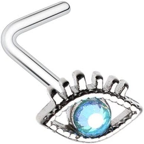 Pierced Owl 20GA Stainless Steel Crystal Evil Eye L-Bend Nose Stud in Saudi Arabia