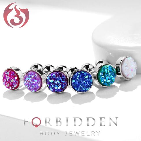 Forbidden Body Jewelry 16g Synthetic Druzy Stone Round Flat Top Helix/Cartilage Earring in Saudi Arabia