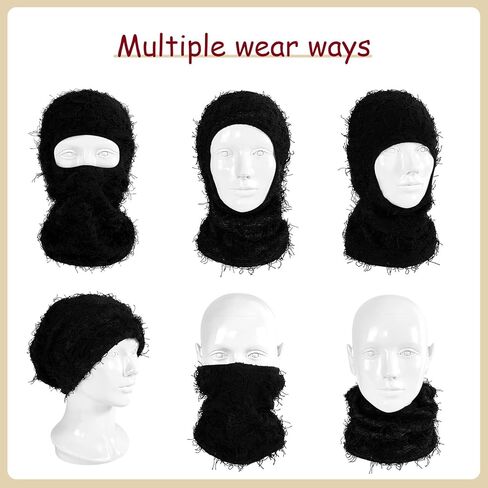 FuninCrea 2 قناع تزلج بالاكلافا المتعثر، قناع وجه كامل بالاكلافا محبوك، قناع تزلج غامض قبعة تزلج أكثر دفئًا in Kuwait