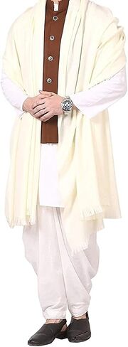 Stylesindia Men's Woven Winter Shawl - Elegant Solid Color Warm Scarves (40"x80")-Cream in Saudi Arabia