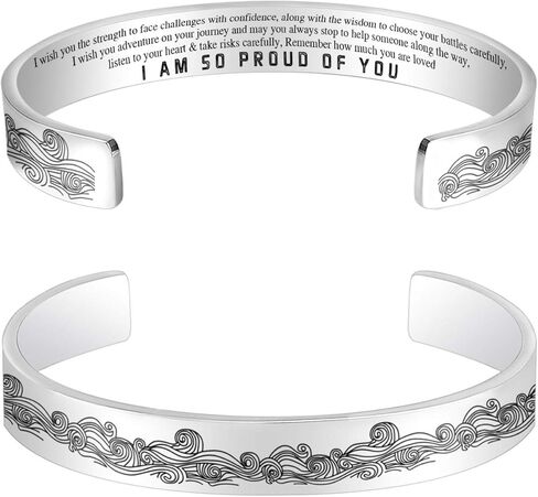 SONGCHANGJEWELRY Inspirational Svana Bracelets for Granddaughter - I AM SO PROUD OF YOU Stainless steel Cuff Bangle - Mom Personalized Gift For Daughter - Engraved Mantra Cuff Bangle Birthday Jewelry in Saudi Arabia