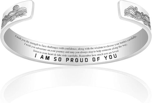SONGCHANGJEWELRY Inspirational Svana Bracelets for Granddaughter - I AM SO PROUD OF YOU Stainless steel Cuff Bangle - Mom Personalized Gift For Daughter - Engraved Mantra Cuff Bangle Birthday Jewelry in Saudi Arabia