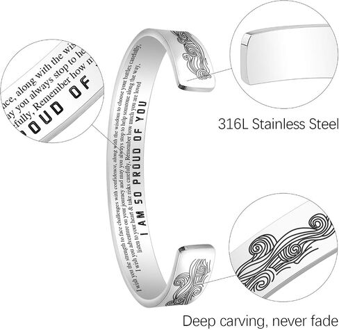 SONGCHANGJEWELRY Inspirational Svana Bracelets for Granddaughter - I AM SO PROUD OF YOU Stainless steel Cuff Bangle - Mom Personalized Gift For Daughter - Engraved Mantra Cuff Bangle Birthday Jewelry in Saudi Arabia