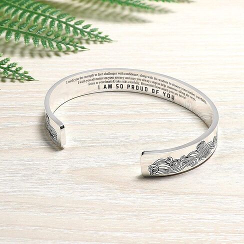 SONGCHANGJEWELRY Inspirational Svana Bracelets for Granddaughter - I AM SO PROUD OF YOU Stainless steel Cuff Bangle - Mom Personalized Gift For Daughter - Engraved Mantra Cuff Bangle Birthday Jewelry in Saudi Arabia