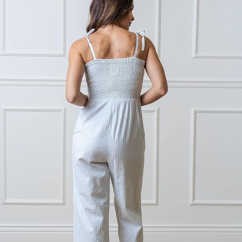Hope & Henry Women's Woven Sleeveless Tie-Waist Jumpsuit with Wide Leg in Saudi Arabia