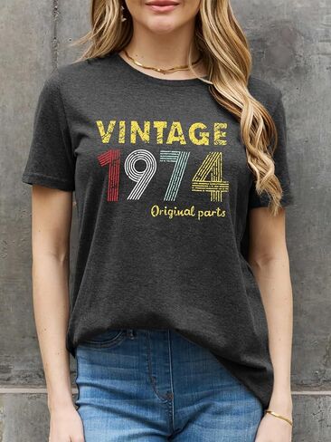 قمصان هدية عيد الميلاد الخمسين للنساء تي شيرت عتيق مضحك 1974 تي شيرت كلاسيكي لحفلات أعياد الميلاد تي شيرت غير رسمي in Kuwait