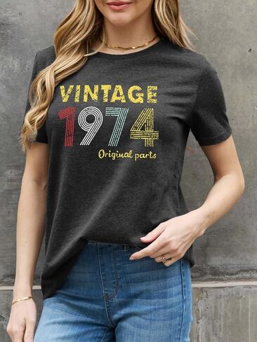 قمصان هدية عيد الميلاد الخمسين للنساء تي شيرت عتيق مضحك 1974 تي شيرت كلاسيكي لحفلات أعياد الميلاد تي شيرت غير رسمي in Kuwait