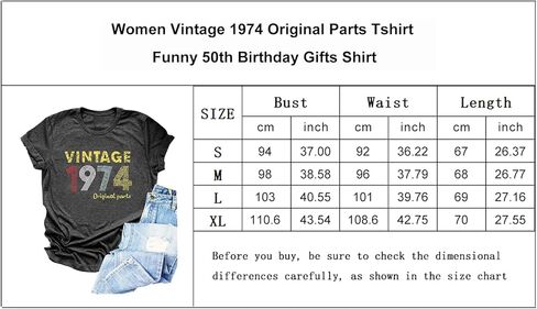 قمصان هدية عيد الميلاد الخمسين للنساء تي شيرت عتيق مضحك 1974 تي شيرت كلاسيكي لحفلات أعياد الميلاد تي شيرت غير رسمي in Kuwait