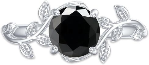 MRENITE خاتم فضة / 10K / 14K / 18K من الذهب بتصميم أوراق الكرمة والأحجار الكريمة للنساء 1 قيراط غصين آرت ديكو دائري جوهرة الميلاد خواتم مجوهرات هدية لها in Kuwait