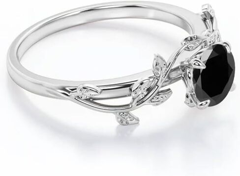 MRENITE خاتم فضة / 10K / 14K / 18K من الذهب بتصميم أوراق الكرمة والأحجار الكريمة للنساء 1 قيراط غصين آرت ديكو دائري جوهرة الميلاد خواتم مجوهرات هدية لها in Kuwait