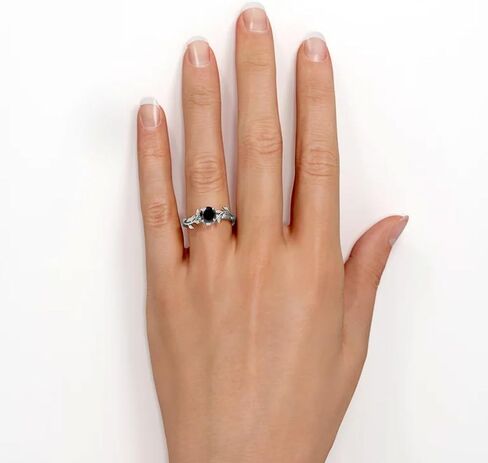 MRENITE خاتم فضة / 10K / 14K / 18K من الذهب بتصميم أوراق الكرمة والأحجار الكريمة للنساء 1 قيراط غصين آرت ديكو دائري جوهرة الميلاد خواتم مجوهرات هدية لها in Kuwait