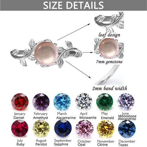 MRENITE خاتم فضة / 10K / 14K / 18K من الذهب بتصميم أوراق الكرمة والأحجار الكريمة للنساء 1 قيراط غصين آرت ديكو دائري جوهرة الميلاد خواتم مجوهرات هدية لها in Kuwait