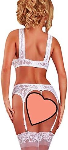 ملابس داخلية مثيرة من Lezcoan للنساء من الدانتيل وحزام رباط مكون من 3 قطع (XS-4XL) in Saudi Arabia