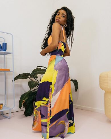 The Drop Women's Multi Abstract Print Button Maxi Dress by @takkunda in Saudi Arabia