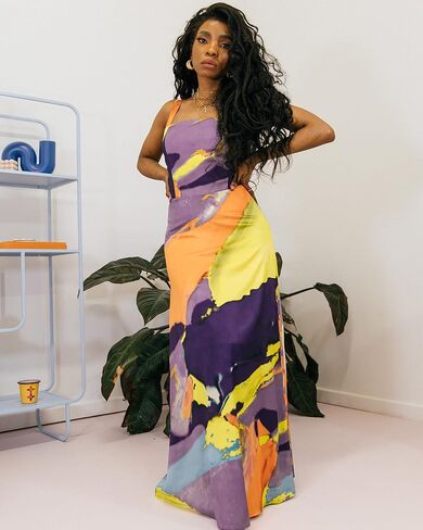 The Drop Women's Multi Abstract Print Button Maxi Dress by @takkunda in Saudi Arabia