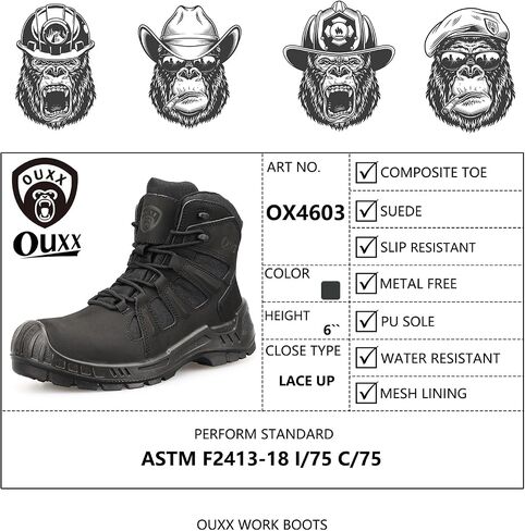 OUXX Men's Composite Toe Work Boots, ASTM F2413 Safety Shoes, Metal Free, Slip-Resistant Boot(OX4603) in Saudi Arabia