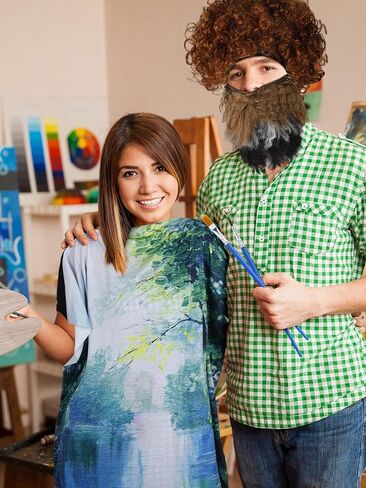 مجموعة زي رسام الهالوين مكونة من 5 قطع، فستان تونيك شجرة الرسم في الثمانينات، شعر مستعار أفرو ولحية ومجموعة طلاء للفنانين الأزواج زي تنكري in Saudi Arabia