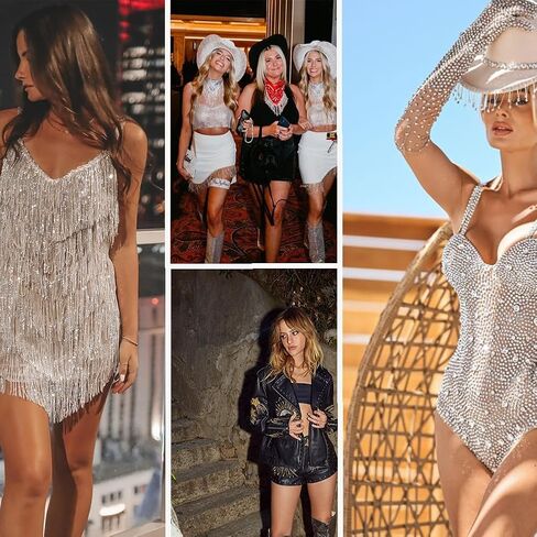 أحذية MeiLuSi النسائية ذات شراشيب معدنية لرعاة البقر، أحذية راعية البقر معدنية لمنتصف الساق بمقدمة مدببة وكعب مكتنز وكعب لامع in Kuwait