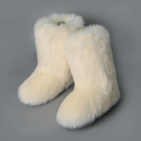 ZOSCGJMY Faux Fur Boots for Women Fuzzy Fluffy Furry Round Toe Suede Winter Snow Boots Flat Shoes in Saudi Arabia