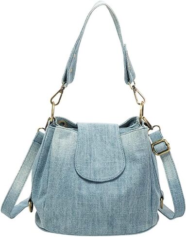 NIGEDU Casual Denim Bucket Shoulder Handbag Women Crossbody Bags Large Capacity Female Tote Vintage Canvas Purse Bag in Saudi Arabia