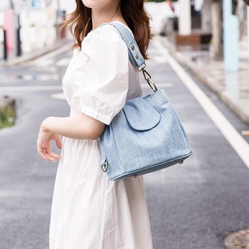 NIGEDU Casual Denim Bucket Shoulder Handbag Women Crossbody Bags Large Capacity Female Tote Vintage Canvas Purse Bag in Saudi Arabia