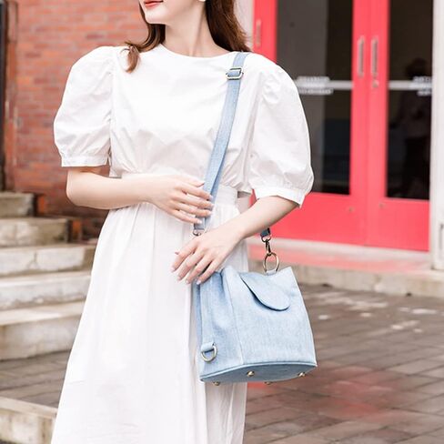 NIGEDU Casual Denim Bucket Shoulder Handbag Women Crossbody Bags Large Capacity Female Tote Vintage Canvas Purse Bag in Saudi Arabia