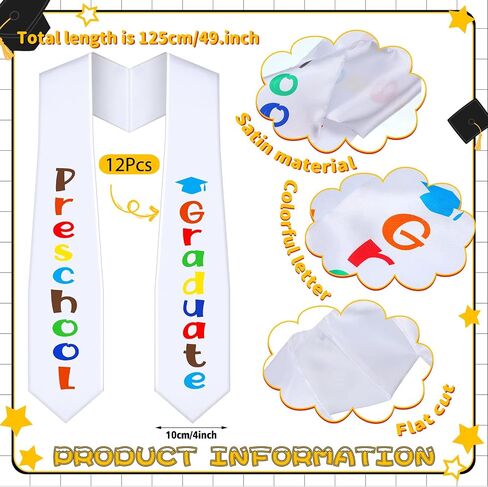 Seematn 12 Pieces Kids Preschool Printed Graduation Stole Bulk Preschool Graduation Stoles Preschool Graduation Gift for Kids in Kuwait